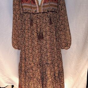 Olivaceous Brown and Orange Long Sleeve Sundress